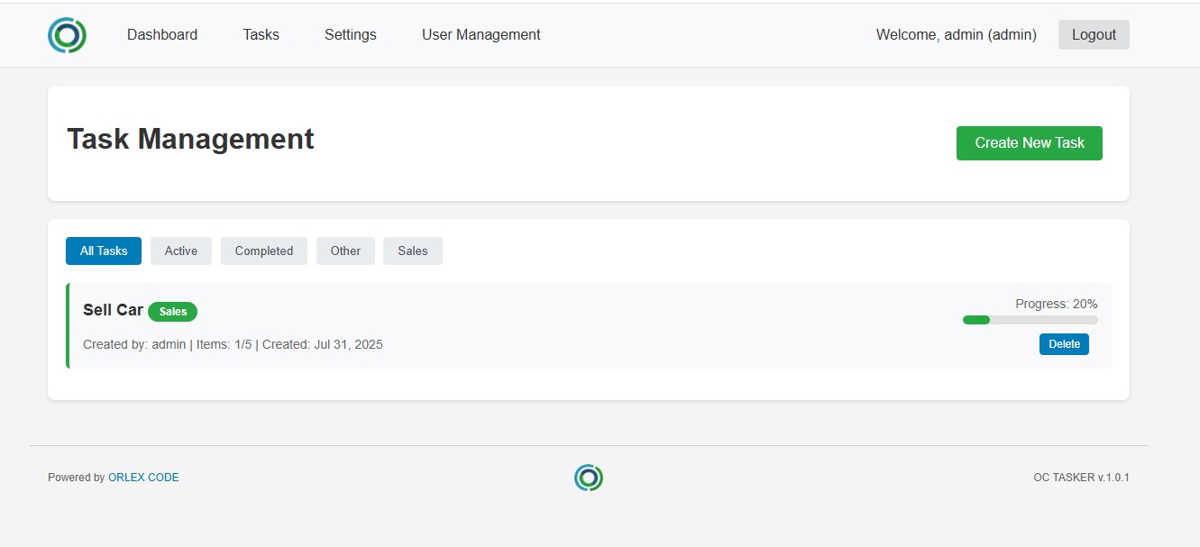 ocTASKER Dashboard